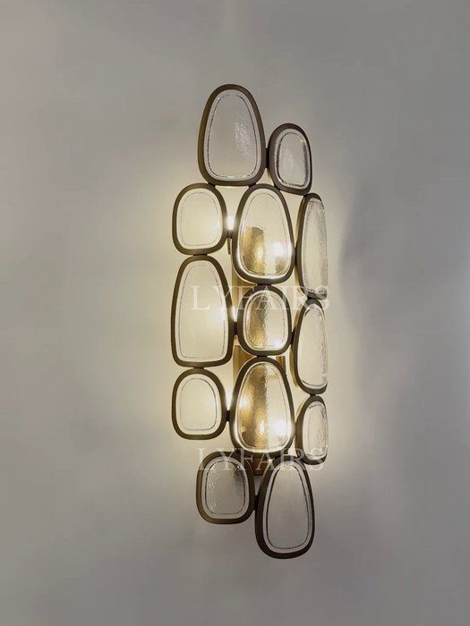 Flush Mounted Columnar Irregular Pebble Glass Panel Chandelier