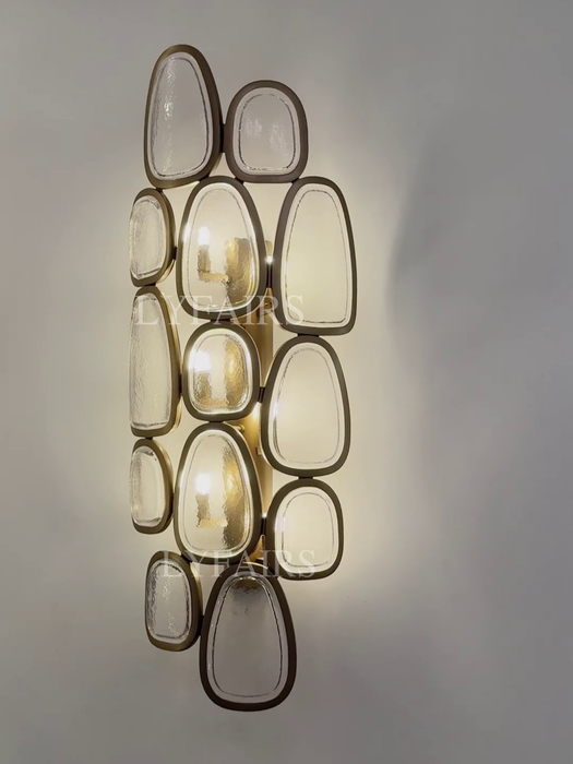 Flush Mounted Columnar Irregular Pebble Glass Panel Chandelier