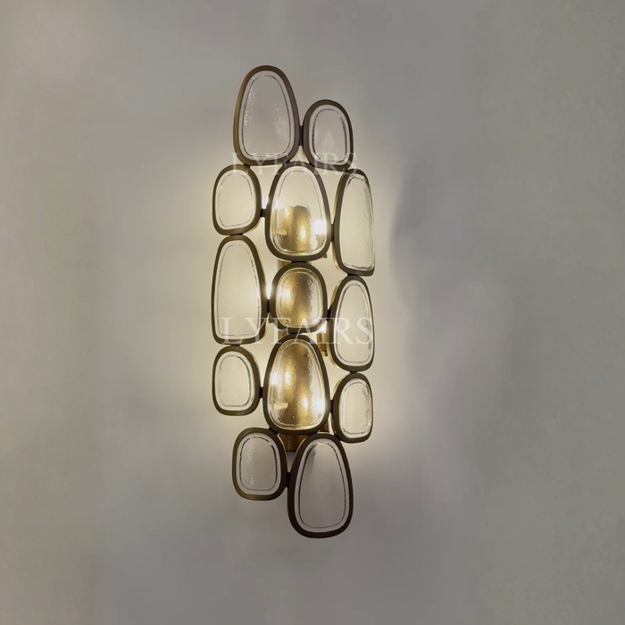Flush Mounted Columnar Irregular Pebble Glass Panel Chandelier