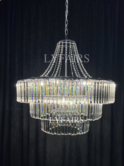 Light Luxury Round Tiered Crystal Chandelier for Living Room/Bedroom