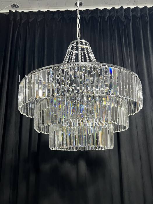 Light Luxury Round Tiered Crystal Chandelier for Living Room/Bedroom