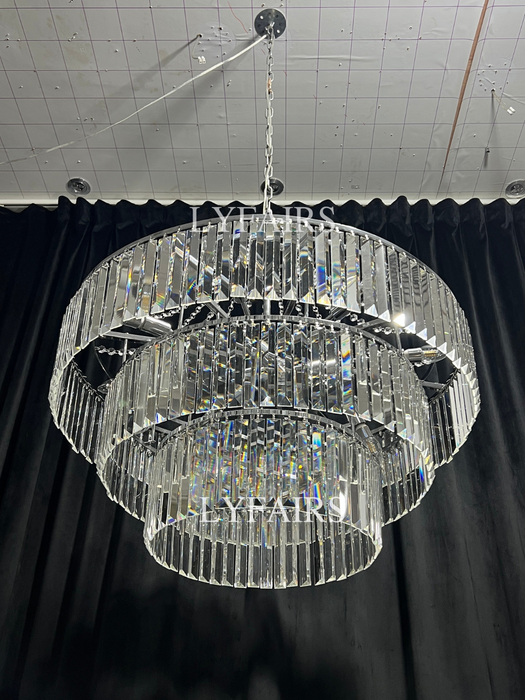 Light Luxury Round Tiered Crystal Chandelier for Living Room/Bedroom