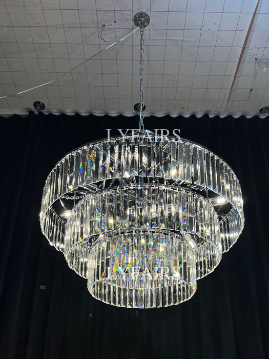 Light Luxury Round Tiered Crystal Chandelier for Living Room/Bedroom