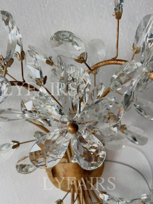 Modern Brass Branches Flower Crystal Wall Sconce