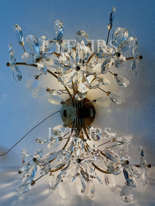 Modern Brass Branches Flower Crystal Wall Sconce