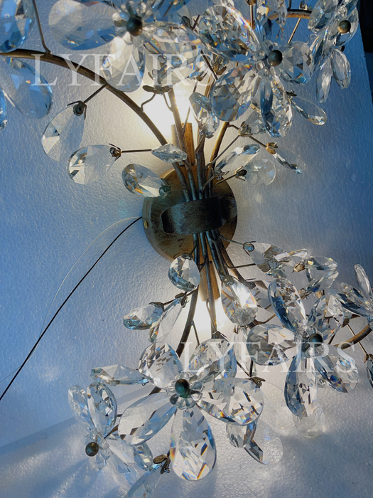 Modern Brass Branches Flower Crystal Wall Sconce