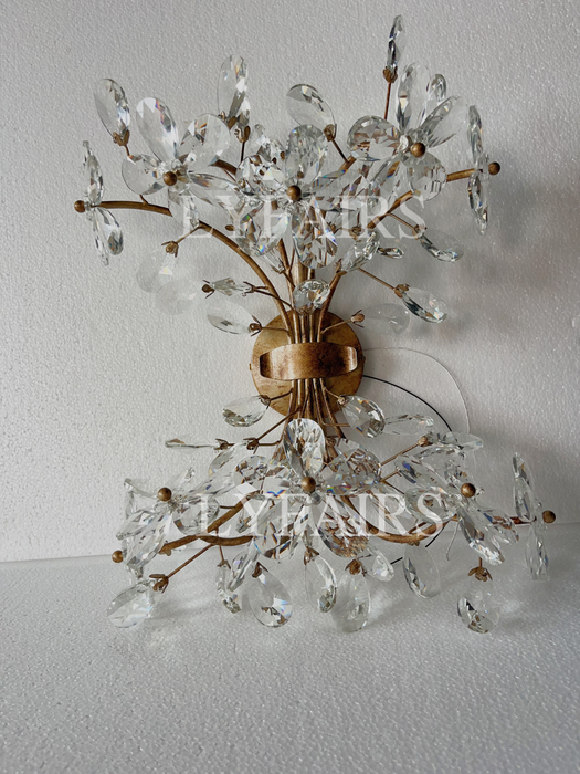 Modern Brass Branches Flower Crystal Wall Sconce