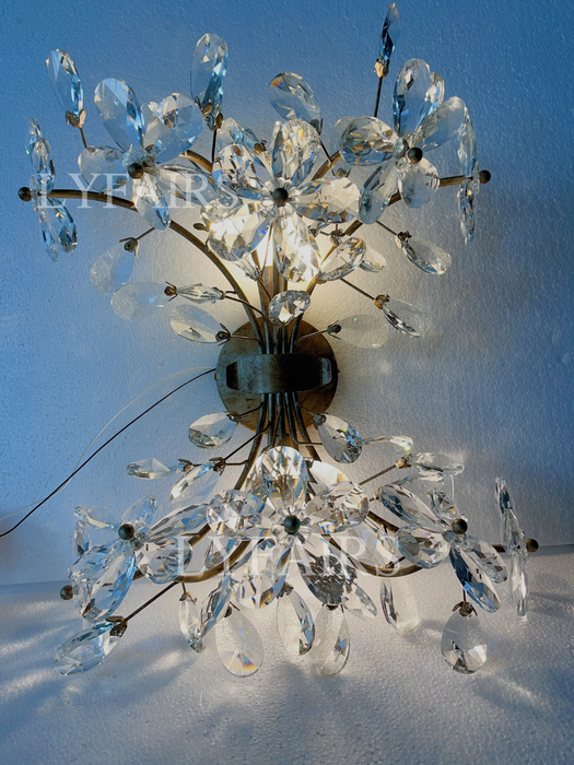 Modern Brass Branches Flower Crystal Wall Sconce