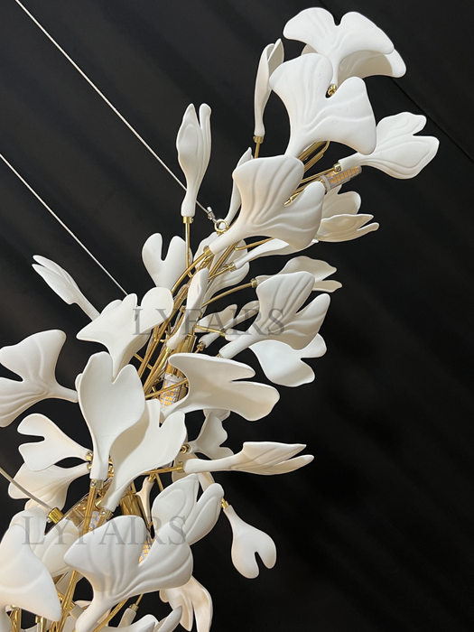 Linear Ginkgo Ceramic Chandelier for Dining Room/Kitchen island