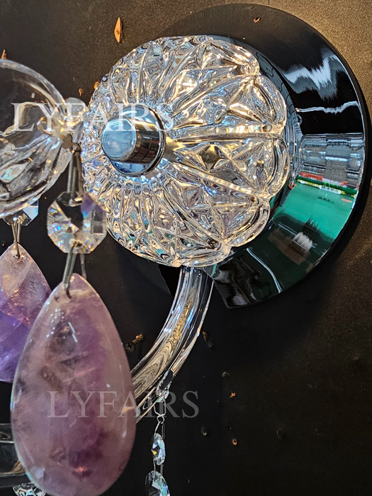 Luxury 1-Light Amethyst/ Rose/ Clear Rock Crystal Wall Light