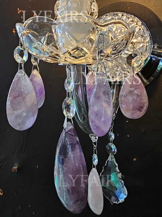 Luxury 1-Light Amethyst/ Rose/ Clear Rock Crystal Wall Light