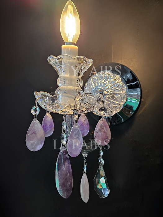 Luxury 1-Light Amethyst/ Rose/ Clear Rock Crystal Wall Light