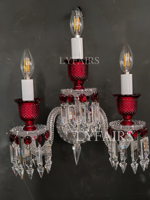 Luxury 3-Arm Candle Light Red Crystal Wall Light
