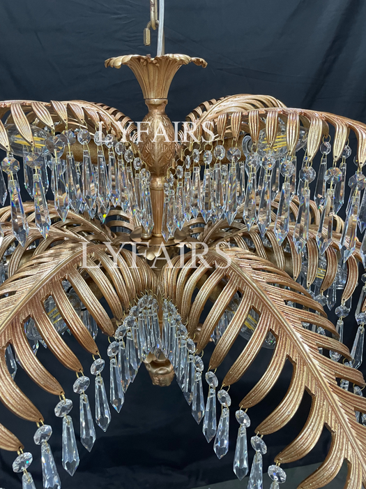 Luxury Brass Palm Tree Crystal Chandelier for Living Room/Low-ceiling