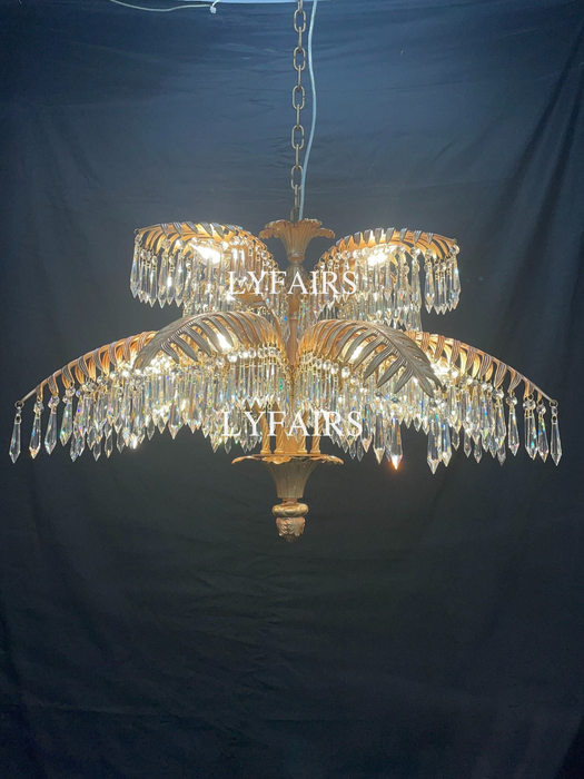 Luxury Brass Palm Tree Crystal Chandelier for Living Room/Low-ceiling