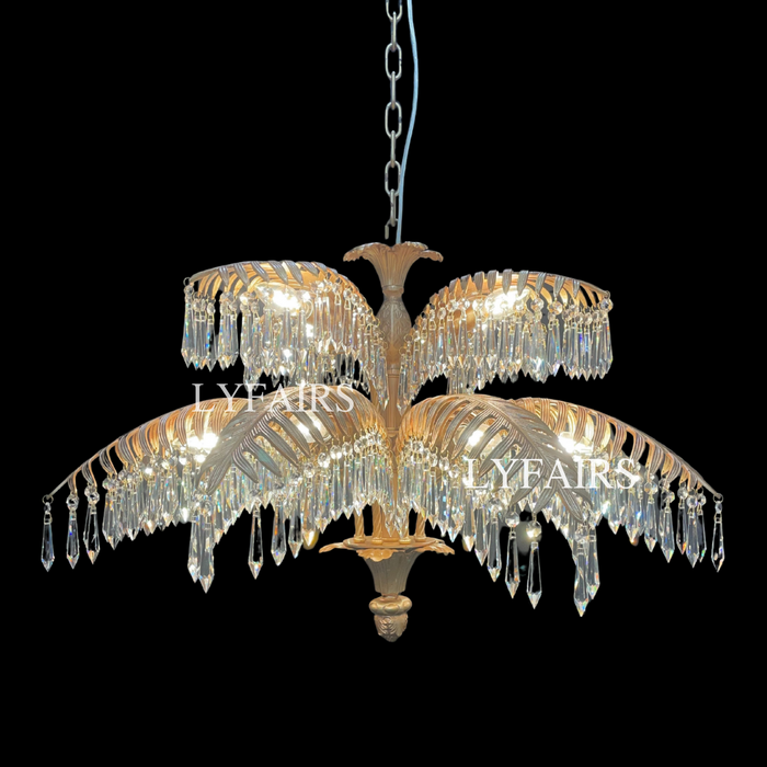 Luxury Brass Palm Tree Crystal Chandelier for Living Room/Low-ceiling