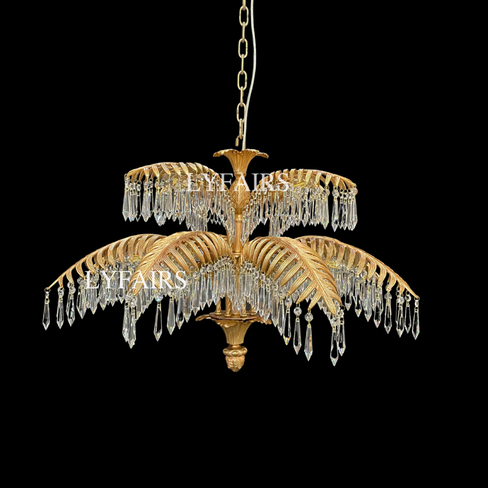 Luxury Brass Palm Tree Crystal Chandelier for Living Room/Low-ceiling