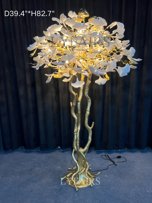 Luxury Creative White Ceramic Ginkgo Biloba Copper Branch Art Design Tree Floor Lamps for Living Room/Bedroom/Dressing Room