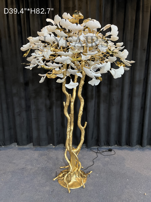 Luxury Creative White Ceramic Ginkgo Biloba Copper Branch Art Design Tree Floor Lamps for Living Room/Bedroom/Dressing Room