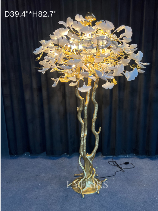 Luxury Creative White Ceramic Ginkgo Biloba Copper Branch Art Design Tree Floor Lamps for Living Room/Bedroom/Dressing Room