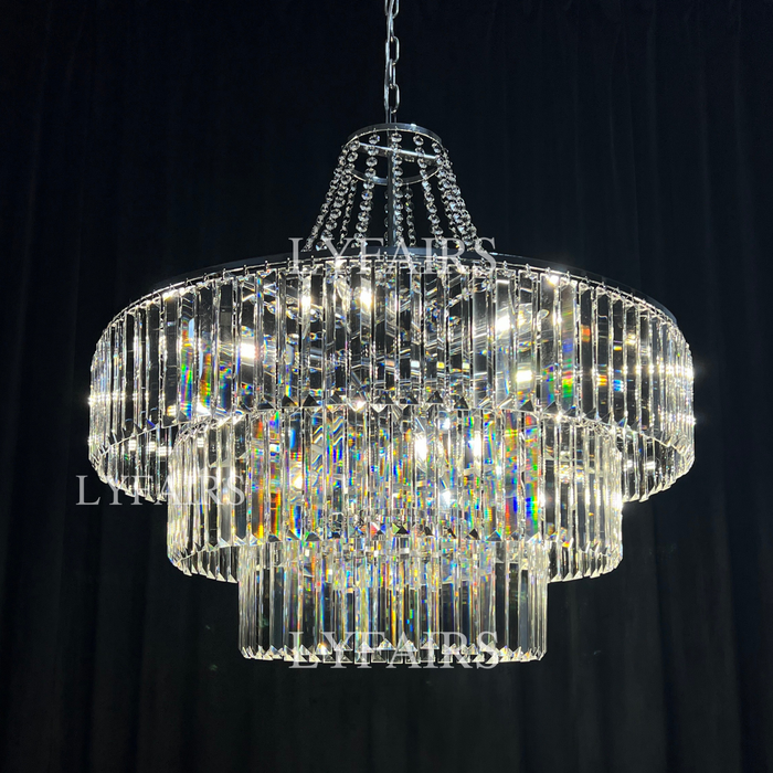 Light Luxury Round Tiered Crystal Chandelier for Living Room/Bedroom