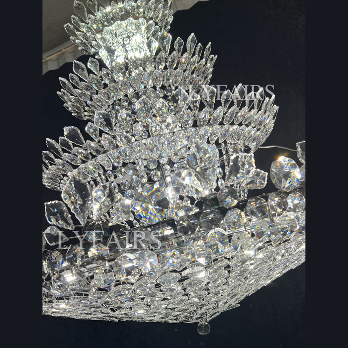 Lampadario di cristallo floreale impero di lusso con lampada moderna a 4 strati per foyer e soggiorno
