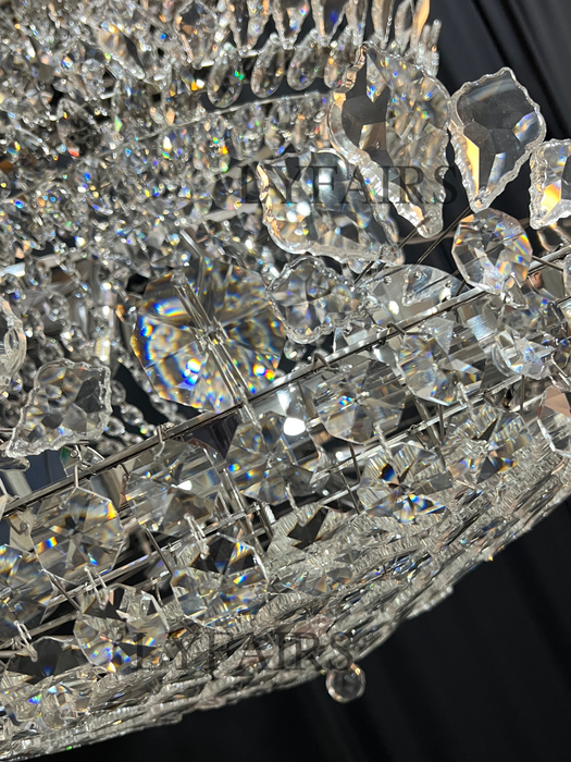 Lampadario di cristallo floreale impero di lusso con lampada moderna a 4 strati per foyer e soggiorno