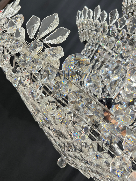 Lampadario di cristallo floreale impero di lusso con lampada moderna a 4 strati per foyer e soggiorno