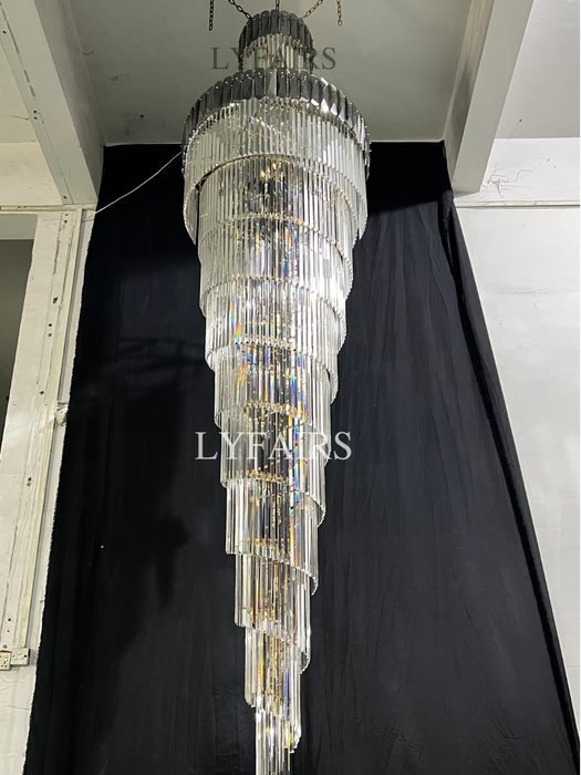 Lámpara de araña de escalera en espiral para vestíbulo Extra grande de lujo, accesorio de iluminación de techo largo de cristal para sala de estar y entrada