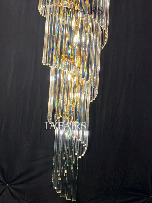 Lámpara de araña de escalera en espiral para vestíbulo Extra grande de lujo, accesorio de iluminación de techo largo de cristal para sala de estar y entrada