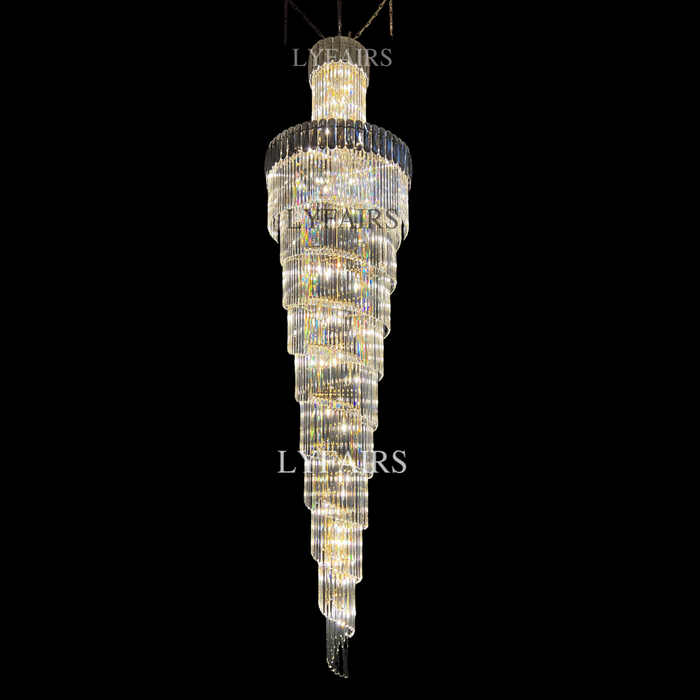 Lámpara de araña de escalera en espiral para vestíbulo Extra grande de lujo, accesorio de iluminación de techo largo de cristal para sala de estar y entrada