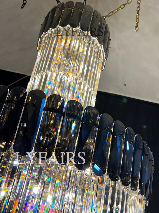 Lámpara de araña de escalera en espiral para vestíbulo Extra grande de lujo, accesorio de iluminación de techo largo de cristal para sala de estar y entrada