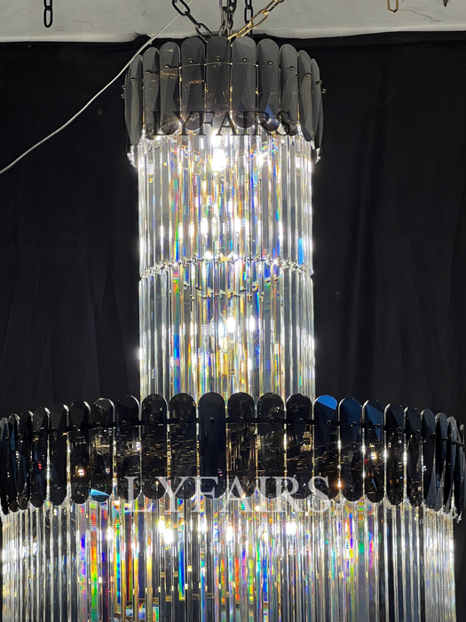 Lámpara de araña de escalera en espiral para vestíbulo Extra grande de lujo, accesorio de iluminación de techo largo de cristal para sala de estar y entrada