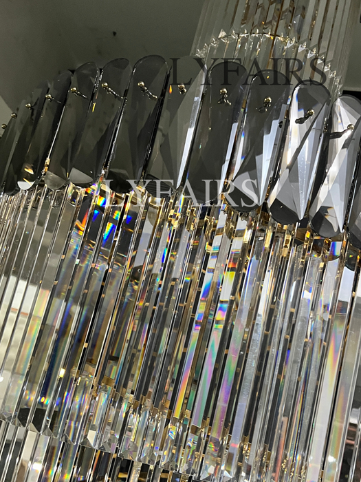 Lámpara de araña de escalera en espiral para vestíbulo Extra grande de lujo, accesorio de iluminación de techo largo de cristal para sala de estar y entrada