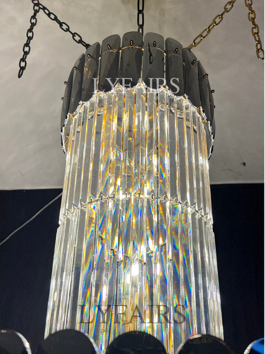 Lámpara de araña de escalera en espiral para vestíbulo Extra grande de lujo, accesorio de iluminación de techo largo de cristal para sala de estar y entrada