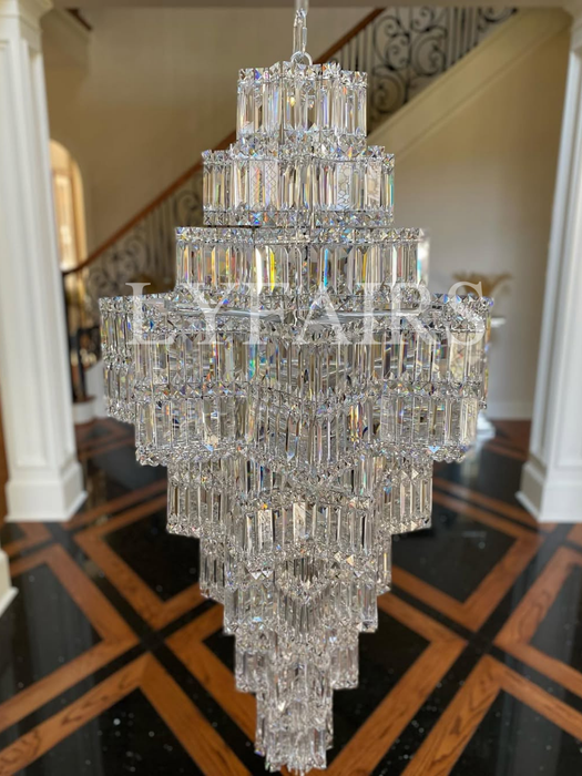 Lampadario di cristallo a più livelli extra large Plaza Hall Foyer Soggiorno Scala Apparecchio di illuminazione a soffitto con finitura cromata / argento