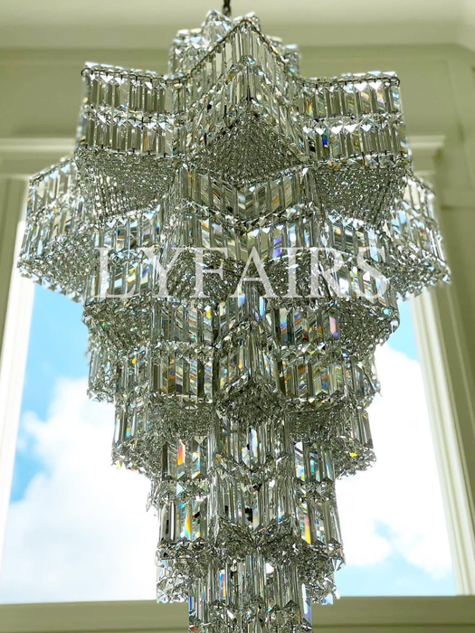 Lampadario di cristallo a più livelli di lusso extra large Plaza per hall di hotel / foyer a 2 piani / soggiorno con soffitto alto