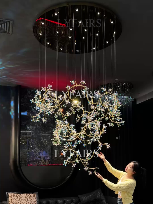 Luxury Floating Branches Crystal Flower Chandelier for High Ceiling/Mansion/Hotel