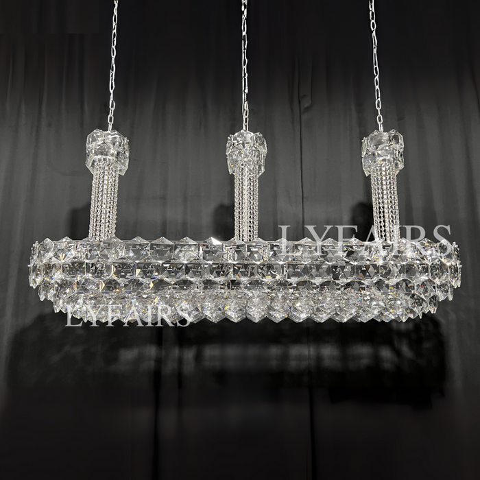 Luxury Linear Hexagonal Crystal Chandelier for Dining Room