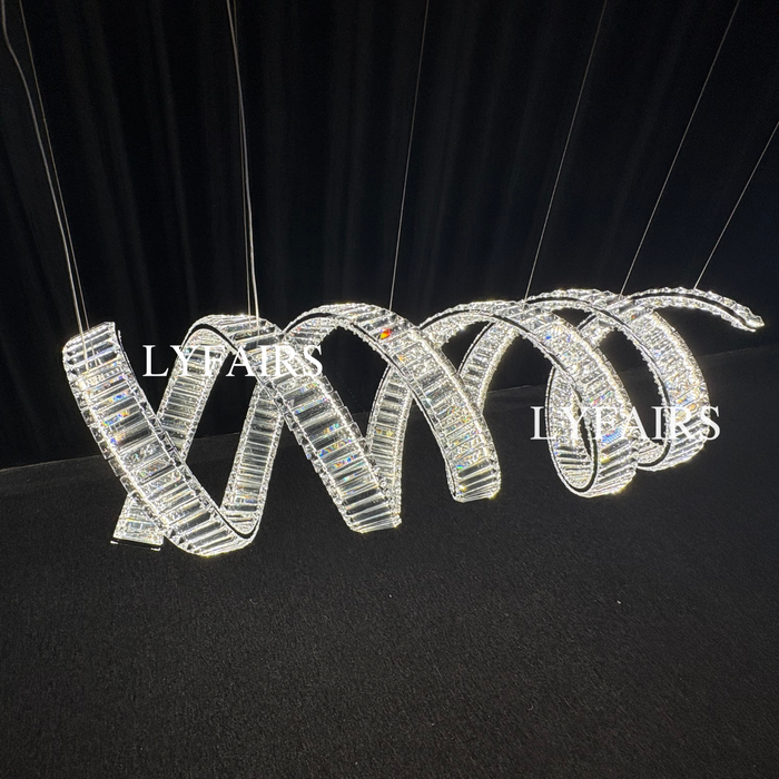 Lampadario di cristallo a spirale lineare di lusso per sala da pranzo/isola cucina