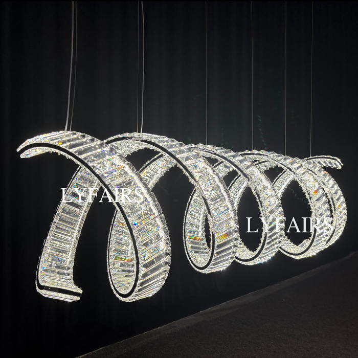 Lampadario di cristallo a spirale lineare di lusso per sala da pranzo/isola cucina