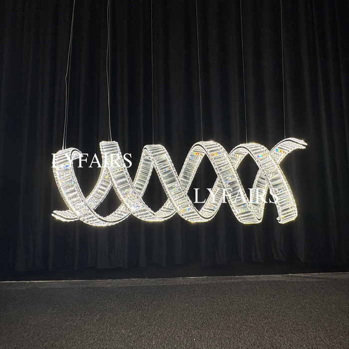 Lampadario di cristallo a spirale lineare di lusso per sala da pranzo/isola cucina
