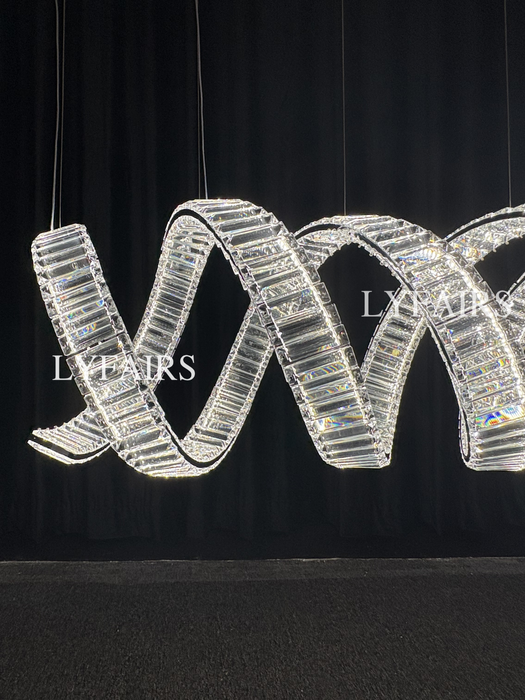 Lampadario di cristallo a spirale lineare di lusso per sala da pranzo/isola cucina