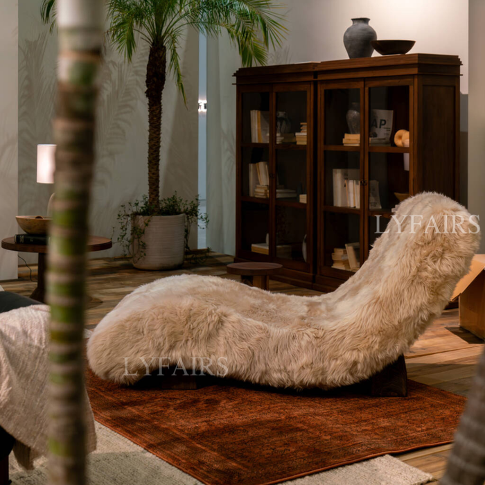 Luxury Modern Furry Plush Curved Chaise Lounge
