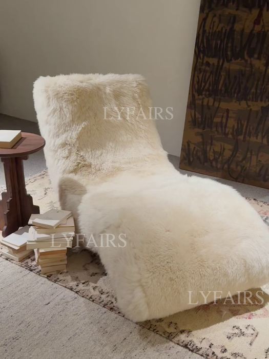 Luxury Modern Furry Plush Curved Chaise Lounge