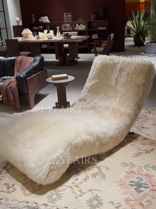 Luxury Modern Furry Plush Curved Chaise Lounge