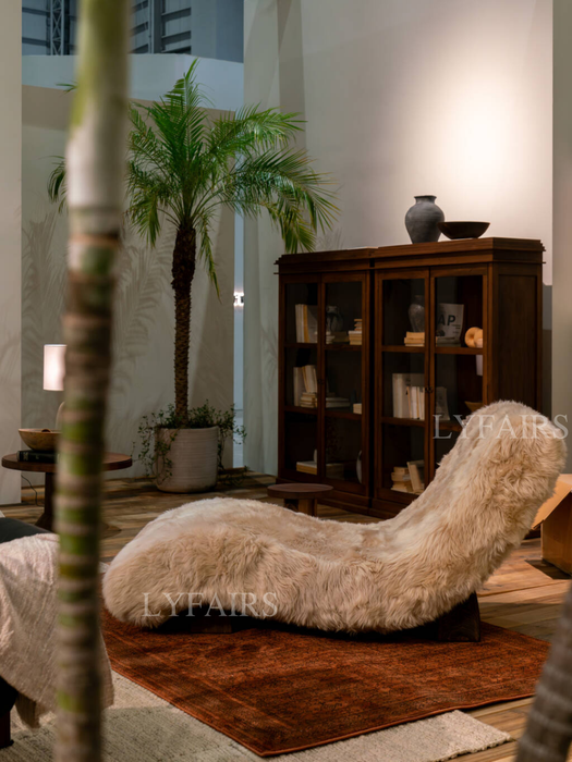 Luxury Modern Furry Plush Curved Chaise Lounge