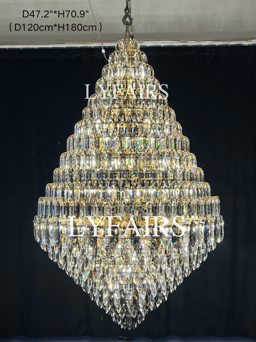 Luxury Multi-tiered Honeycomb Crystal Chandelier for High Ceiling