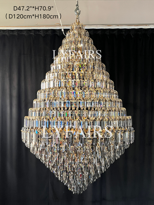 Luxury Multi-tiered Honeycomb Crystal Chandelier for High Ceiling