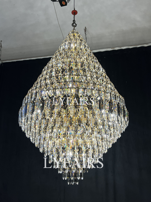 Luxury Multi-tiered Honeycomb Crystal Chandelier for High Ceiling